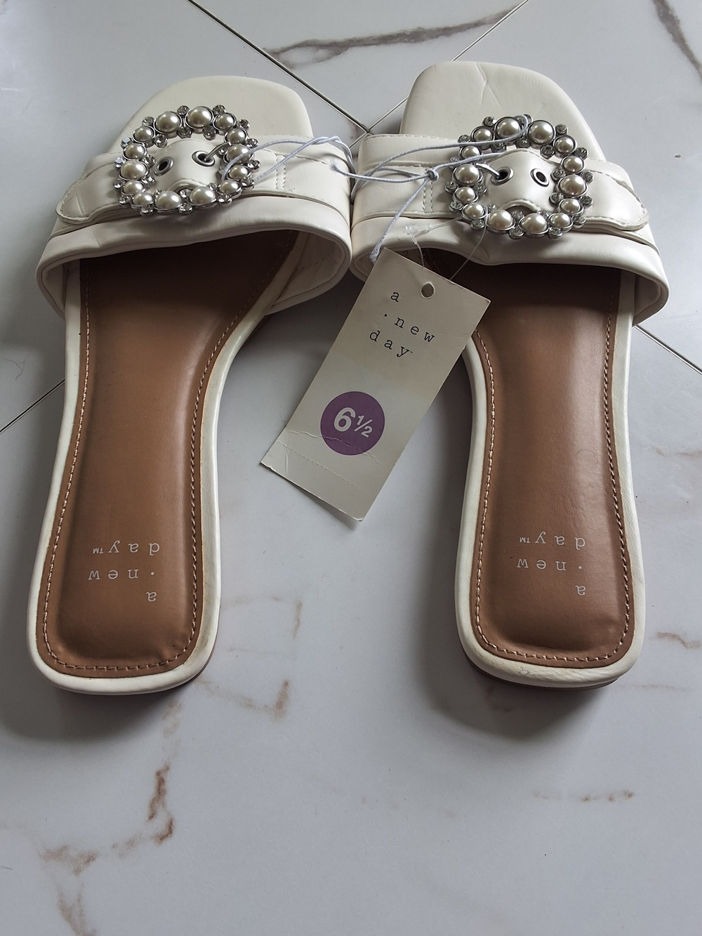 a new day White Pearl-Accent Slide Mules